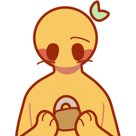 A yellow person with a leaf on the right side of their head looking down to their hands. They’re holding a lock.